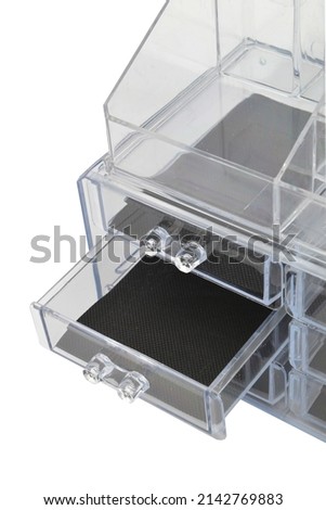 Makeup cosmetic products and tools in organizer