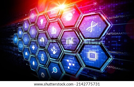Bioinformatics and Biostatistics Concept - New Tools and Systems for Understanding Complex Biological Datasets - Computer Science Applied to Biology and Medicine - Conceptual Illustration  Royalty-Free Stock Photo #2142775731