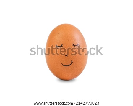 Happy face chicken egg on white background.