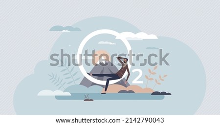 Clean air act to reduce pollution and protect ozone layer tiny person concept. Fresh o2 oxygen breathing without smoke, smog or pollen particles vector illustration. Environmental purity agreement. Royalty-Free Stock Photo #2142790043