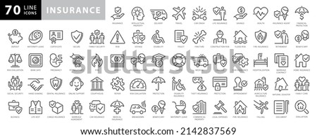 Insurance - outline icon set, vector, simple thin line icons collection Royalty-Free Stock Photo #2142837569