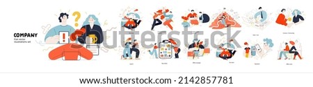Business topics, company - modern outlined flat vector concept illustrations set, corporate Memphis style Business metaphor. Royalty-Free Stock Photo #2142857781