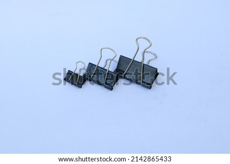  Black paper clips for paper documents accessories ,Office  stationery metal binder clips isolated on background.