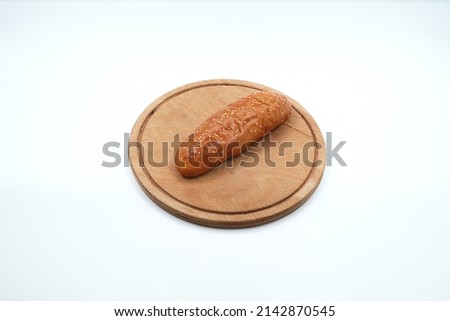 Homemade sandwich bread served on wooden tray, sandwich bun