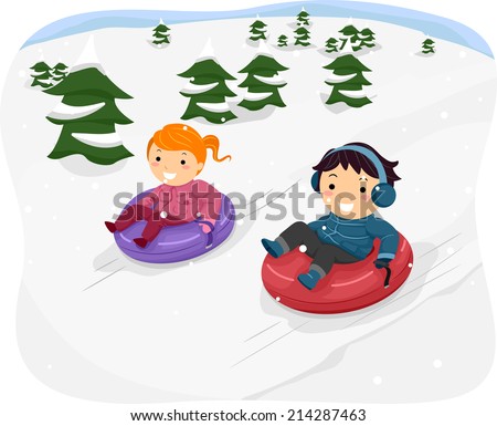 Illustration Featuring Kids Riding Snow Tubes
