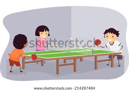Illustration Featuring Kids Playing Table Tennis