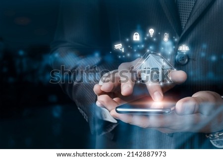 Concept of smart home control via mobile device or computer.