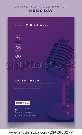 Portrait banner template with microphone podcast design for world music day design