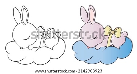 Coloring book for children, Vector drawing of a cute sleeping rabbit.