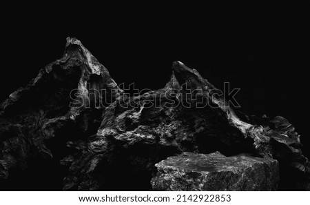 A Small Flat Rock Top for a Product Display, Showing a Low Foreground Granite Stone with Close Detail to the Natural Dead Wood Stumps. Royalty-Free Stock Photo #2142922853