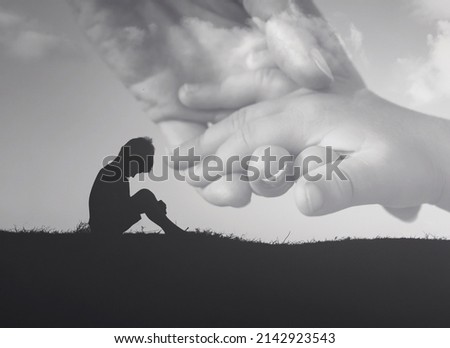 Sad child in need of support and helping hand. 