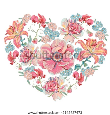 vector illustration print heart shaped flowers