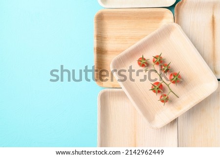 Biodegradable plate made from betel palm on color background with copy space, Eco friendly and sustainability concept