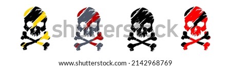 Set of skull with crossed bones icon illustration. Comic style. T-shirt print for Horror or Halloween. Hand drawing illustration isolated on white background. Vector EPS 10.