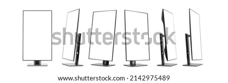 collection of vertical computer monitor with empty screen isolated on white background. Royalty-Free Stock Photo #2142975489