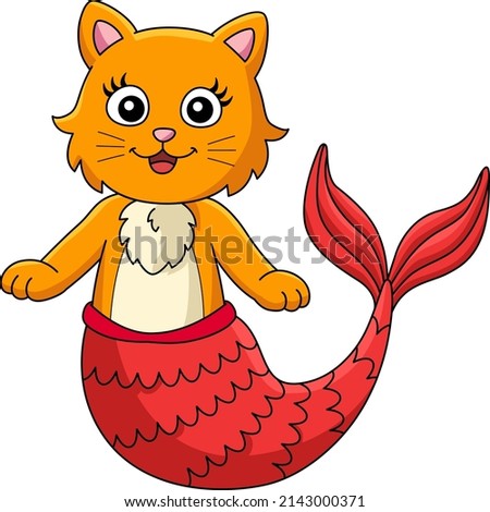 Cat Mermaid Cartoon Colored Clipart Illustration