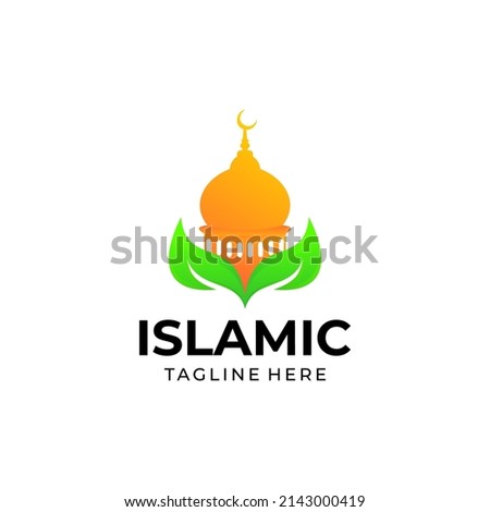 Modern islamic mosque with leaf logo design inspiration