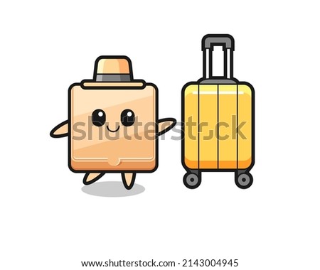pizza box cartoon illustration with luggage on vacation , cute design