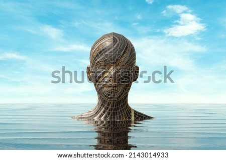 Marble bust up to the shoulders in the water against the blue sky.
 Royalty-Free Stock Photo #2143014933