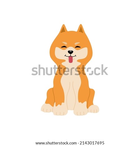 Cute shiba inu sitting. Funny japanese dog. Happy smiling animal for kids. Hand drawn colored vector illustration isolated on white background. Modern trendy flat cartoon style.
