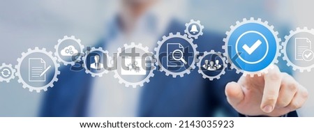 Business process management and automation with person validating document in workflow. Digital transformation, BPM and RPA to increase efficiency and productivity at work. Royalty-Free Stock Photo #2143035923