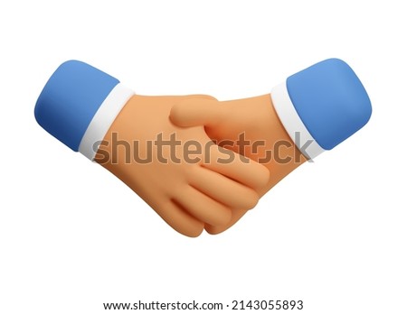 3d hand shake icon gesture. Vector cartoon handshake clip art. Realistic render deal illustration for social media