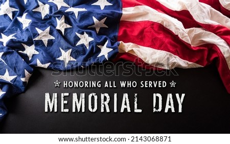 Happy Memorial day, Independence day concept made from american flag with the text on dark background.