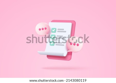 3d clipboard task plan management todo check list with bubble, efficient work on project plan, fast progress, level up concept, assignment and exam checklist 3d icon. 3d vector render on background Royalty-Free Stock Photo #2143080119