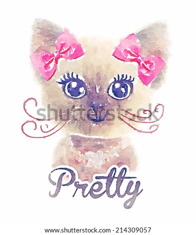 T-shirt graphics/cute cat illustration/watercolor cat/cat poster/cat graphics for textiles/princess cat design/adorable cute cat/pretty girl/illustrations for books cats