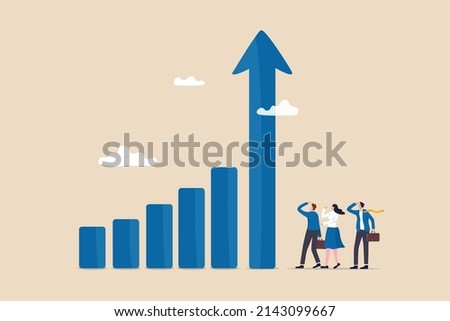 Grow business increase sales and profit, growth or progress to achieve goal and target, improve or development to boost performance concept, business people team looking at high rising up graph arrow. Royalty-Free Stock Photo #2143099667