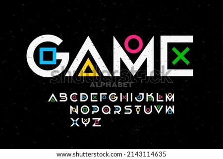 Game console style font, alphabet letters vector illustration Royalty-Free Stock Photo #2143114635