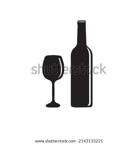 Silhouette bottle and glass of wine vector. Bottle of wine icon. Wine glass icon. Wine bottle and glass isolated on white background
