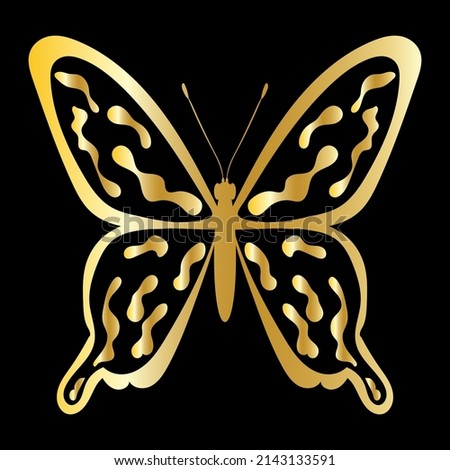 butterfly golden silhouette, black background, isolated