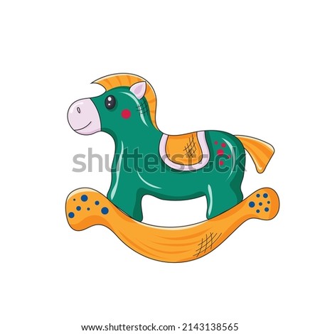 Cute toy horse isolated on white background. Greeting sweet postcard.Vector illustration. Hand drawn