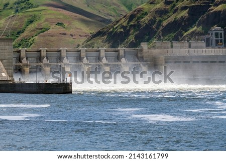 The spillway of the Lower Granite Lake Dam on the Snake River in Washington, USA Royalty-Free Stock Photo #2143161799