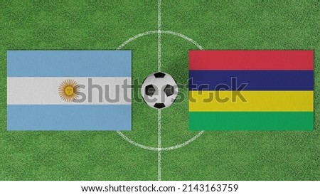 Football Match, Argentina vs Mauritius, Flags of countries with a soccer ball on the football field