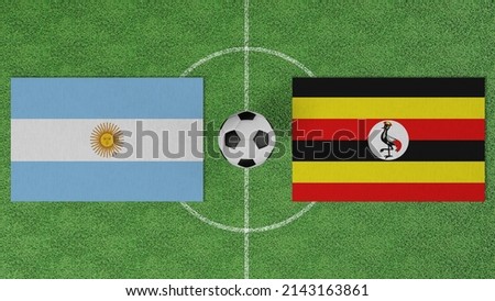 Football Match, Argentina vs Uganda, Flags of countries with a soccer ball on the football field