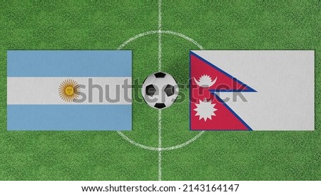 Football Match, Argentina vs Nepal, Flags of countries with a soccer ball on the football field