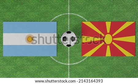 Football Match, Argentina vs Republic of Macedonia, Flags of countries with a soccer ball on the football field
