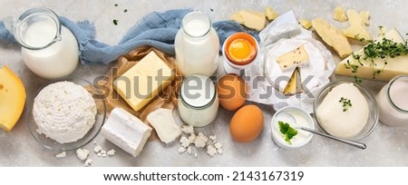 Fresh diary products on light background. Halthy food concept. Top view, flat lay, copy space
 Royalty-Free Stock Photo #2143167319
