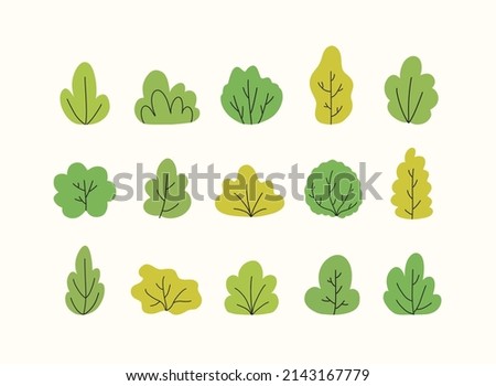 Big bundle of various hand drawn bushes. Vector cartoon illustration.	 Royalty-Free Stock Photo #2143167779