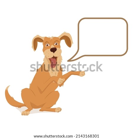 Pet, dog breed golden retriever. The dog speaks, a message box, a place for text. Vector illustration, cartoon isolated on white