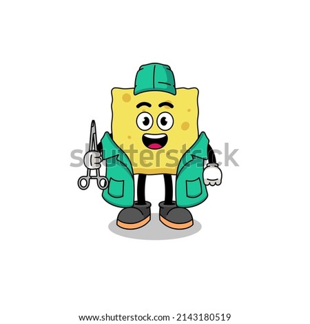 Illustration of sponge mascot as a surgeon , character design