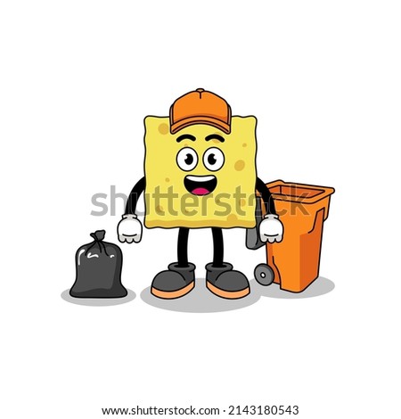 Illustration of sponge cartoon as a garbage collector , character design