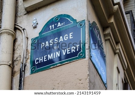 typical old street name panel ensign from Paris , postcard