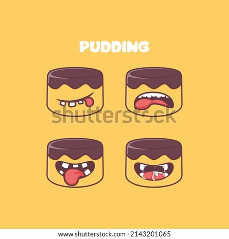 pudding cartoon. food vector illustration. with different mouth expressions. cute cartoon