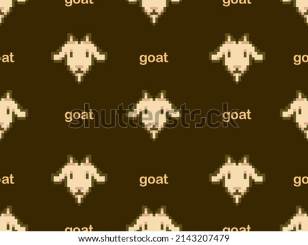 Goat cartoon character seamless pattern on brown background.Pixel style