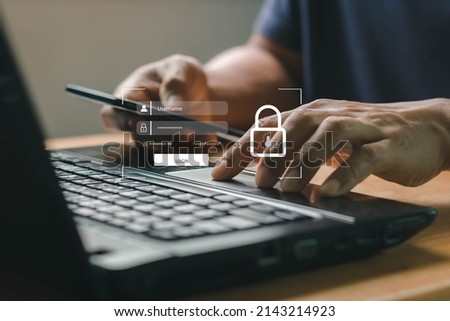 Multi-Factor Authentication, User, Login, cyber security and data protection, information security and encryption, secure Internet access, cybersecurity. login with username and password. Royalty-Free Stock Photo #2143214923