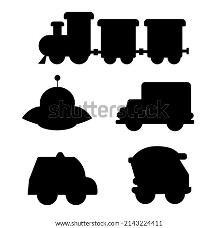 A set of silhouette children's toys transport, cars