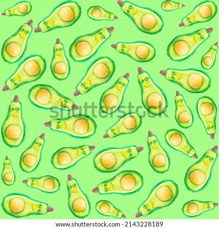 funny cartoon avocado pattern. handmade avocado made from modeling clay